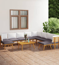 11-tlg. Garten-Lounge-Set mit Kissen Massivholz Akazie