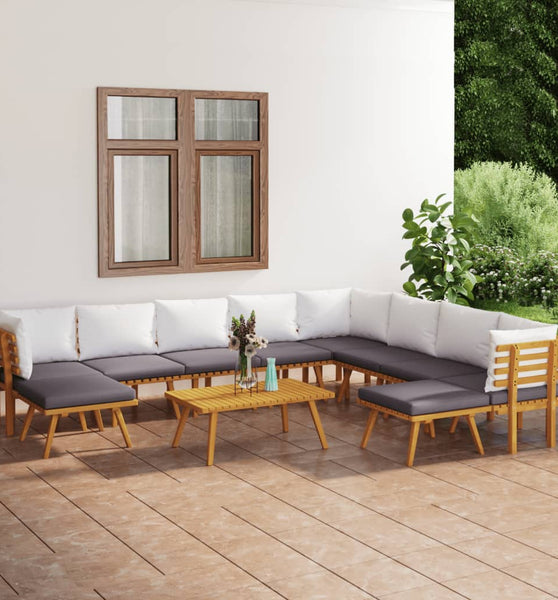 11-tlg. Garten-Lounge-Set mit Kissen Massivholz Akazie