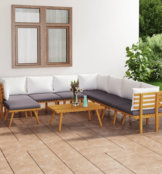 9-tlg. Garten-Lounge-Set mit Kissen Massivholz Akazie