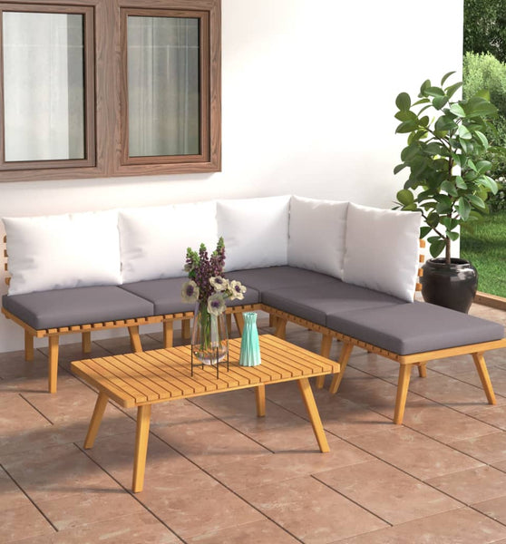 6-tlg. Garten-Lounge-Set mit Kissen Massivholz Akazie