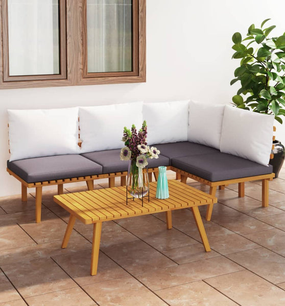 5-tlg. Garten-Lounge-Set mit Kissen Massivholz Akazie