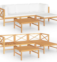 5-tlg. Garten-Lounge-Set mit Creme Kissen Massivholz Teak