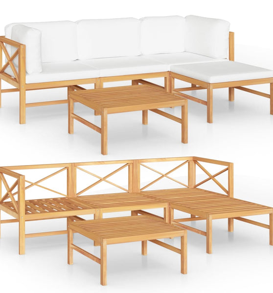 5-tlg. Garten-Lounge-Set mit Creme Kissen Massivholz Teak