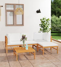 5-tlg. Garten-Lounge-Set mit Creme Kissen Massivholz Teak