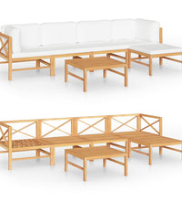 6-tlg. Garten-Lounge-Set mit Creme Kissen Massivholz Teak