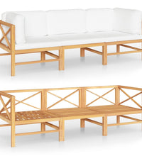 3-Sitzer-Gartensofa mit Creme Kissen Massivholz Teak