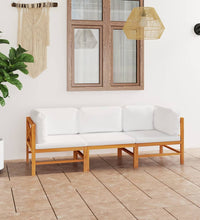 3-Sitzer-Gartensofa mit Creme Kissen Massivholz Teak