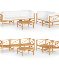 6-tlg. Garten-Lounge-Set mit Creme Kissen Massivholz Teak