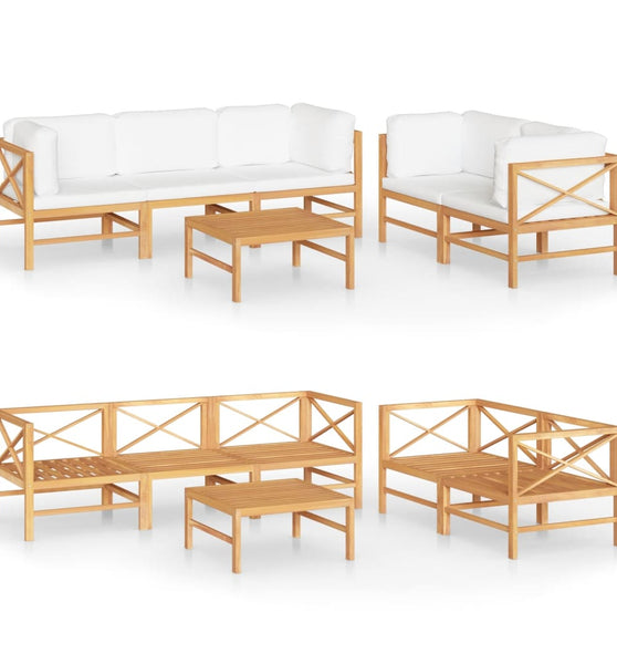 6-tlg. Garten-Lounge-Set mit Creme Kissen Massivholz Teak