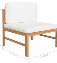 6-tlg. Garten-Lounge-Set mit Creme Kissen Massivholz Teak