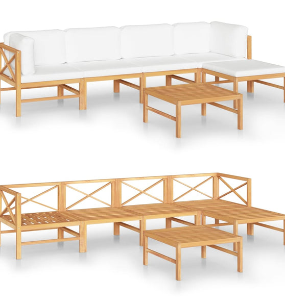 6-tlg. Garten-Lounge-Set mit Creme Kissen Massivholz Teak