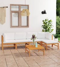 6-tlg. Garten-Lounge-Set mit Creme Kissen Massivholz Teak