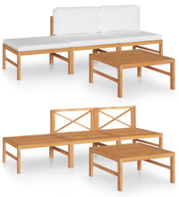 4-tlg. Garten-Lounge-Set mit Creme Kissen Massivholz Teak