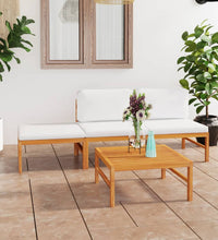 4-tlg. Garten-Lounge-Set mit Creme Kissen Massivholz Teak