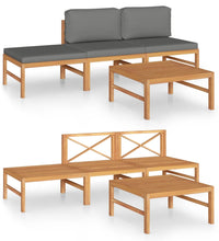 4-tlg. Garten-Lounge-Set mit Grauen Kissen Massivholz Teak