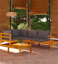 4-tlg. Garten-Lounge-Set mit Dunkelgrauen Kissen Akazienholz