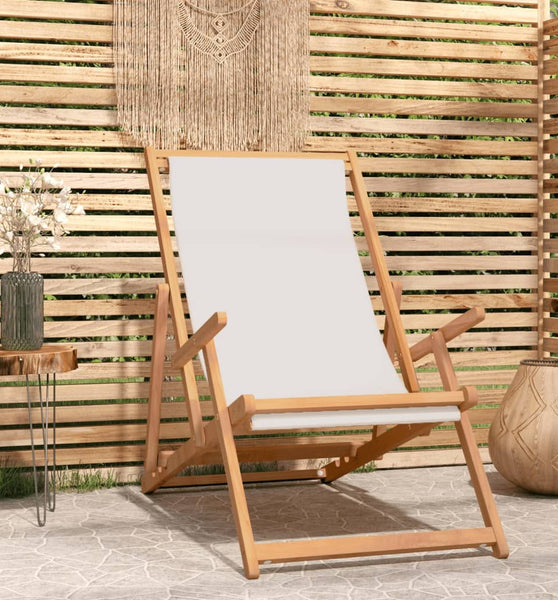 Strandstuhl Klappbar Massivholz Teak Creme