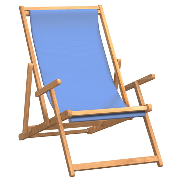 Strandstuhl Klappbar Massivholz Teak Blau