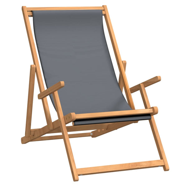 Strandstuhl Klappbar Massivholz Teak Grau