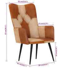 Ohrensessel Braun und Creme Echtleder