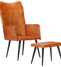 Ohrensessel mit Hocker Hellbraun Echtleder