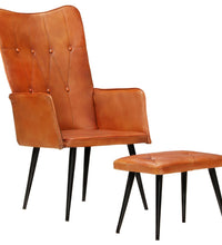Ohrensessel mit Hocker Hellbraun Echtleder