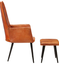Ohrensessel mit Hocker Hellbraun Echtleder