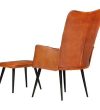 Ohrensessel mit Hocker Hellbraun Echtleder