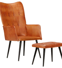 Ohrensessel mit Hocker Hellbraun Echtleder