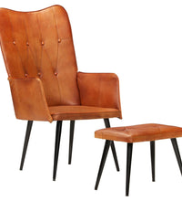 Ohrensessel mit Hocker Hellbraun Echtleder