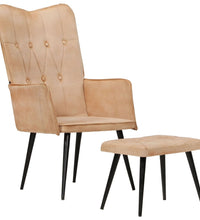 Ohrensessel mit Hocker Creme Canvas