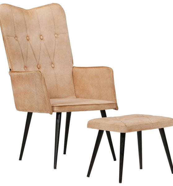 Ohrensessel mit Hocker Creme Canvas