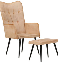 Ohrensessel mit Hocker Creme Canvas