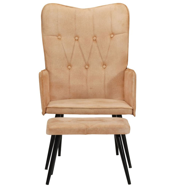 Ohrensessel mit Hocker Creme Canvas