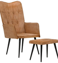 Ohrensessel mit Hocker Braun Canvas
