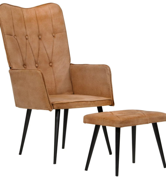 Ohrensessel mit Hocker Braun Canvas