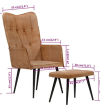 Ohrensessel mit Hocker Braun Canvas