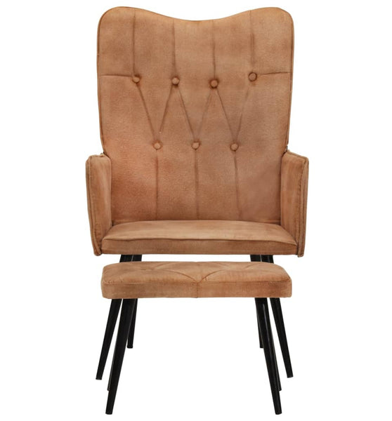 Ohrensessel mit Hocker Braun Canvas