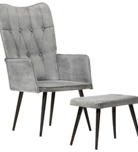 Ohrensessel mit Hocker Grau Vintage Canvas