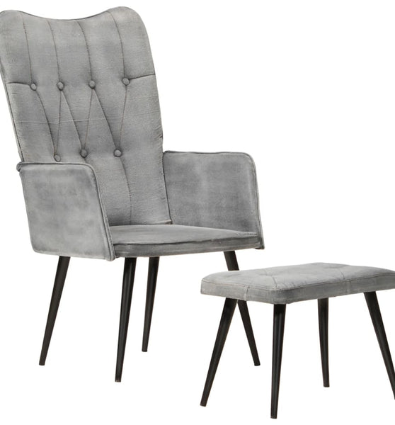 Ohrensessel mit Hocker Grau Vintage Canvas