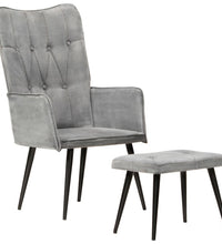 Ohrensessel mit Hocker Grau Vintage Canvas