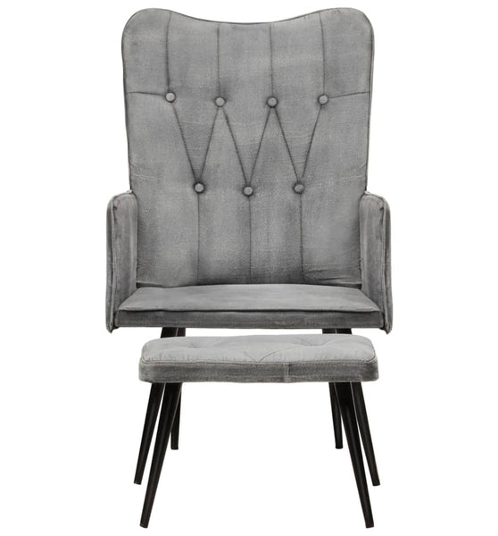 Ohrensessel mit Hocker Grau Vintage Canvas