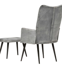 Ohrensessel mit Hocker Grau Vintage Canvas