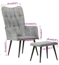 Ohrensessel mit Hocker Grau Vintage Canvas