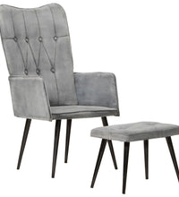 Ohrensessel mit Hocker Grau Vintage Canvas