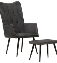 Ohrensessel mit Hocker Schwarz Vintage Canvas