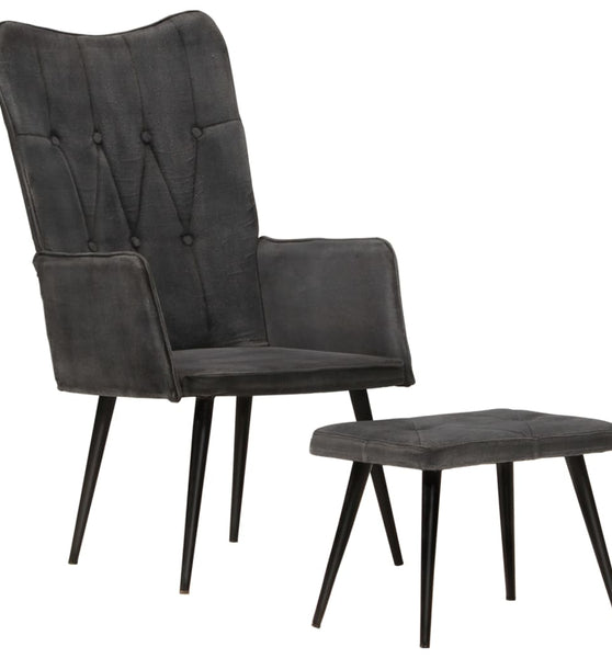 Ohrensessel mit Hocker Schwarz Vintage Canvas