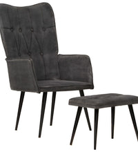 Ohrensessel mit Hocker Schwarz Vintage Canvas