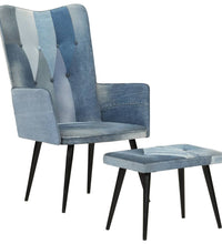 Sessel mit Hocker Blau Denim Patchwork Canvas