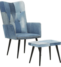 Sessel mit Hocker Blau Denim Patchwork Canvas